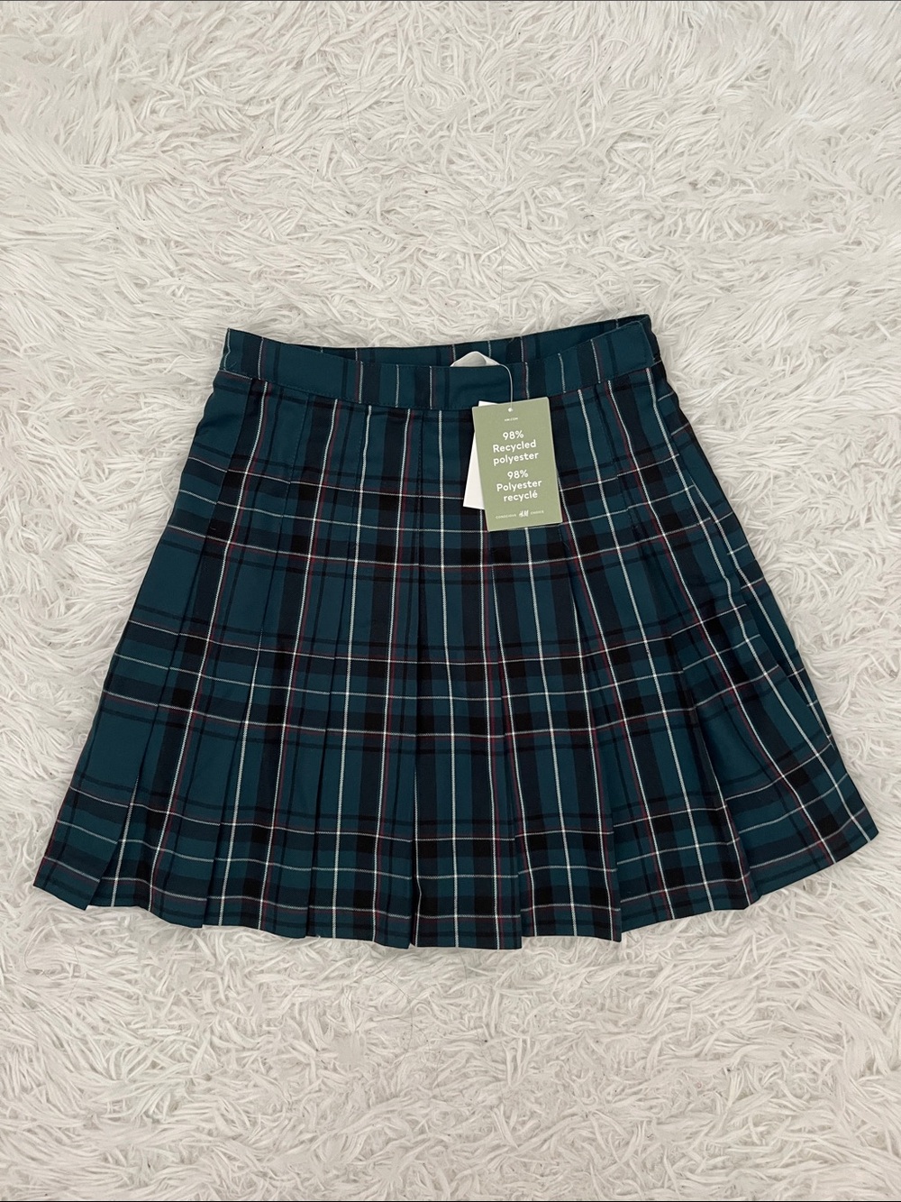 Girls Plaid Pleated Teal Green Skirt